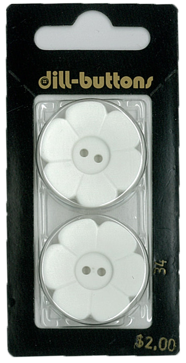 Button - 0034 - 28 mm - White - Flower - by Dill Buttons of Amer