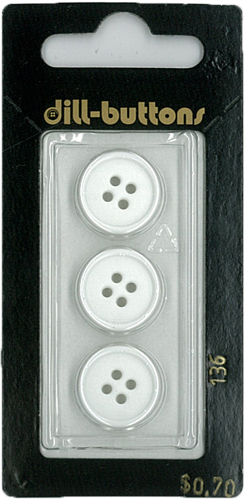 Button - 0136 - 15 mm - White - by Dill Buttons of America