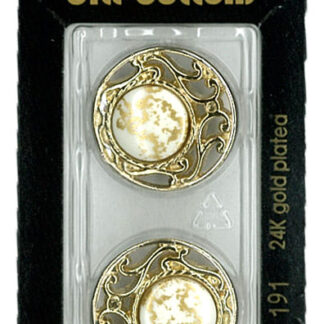 Button - 0191 - 23 mm - White with gold accent - by Dill Buttons