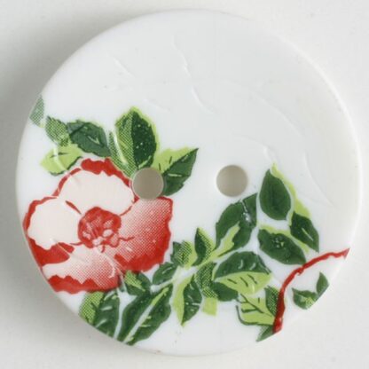 Button - 0223 - 23 mm - White with Rose Flower - by Dill Buttons