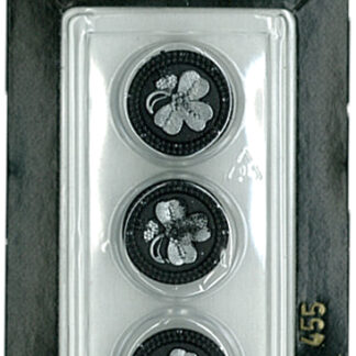 Button - 0455 - 14 mm - Black with silver clover - by Dill Butto
