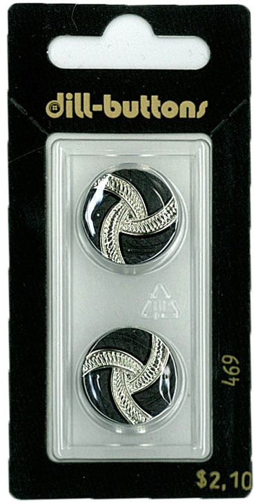 Button - 0469 - 18 mm - Black with silver - by Dill Buttons of A