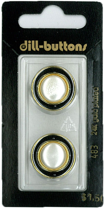 Button - 0483 - 20 mm - Black with gold and pearl - 24K Gold Pla