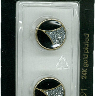 Button - 0491 - 15 mm - Black with gold and silver - by Dill But