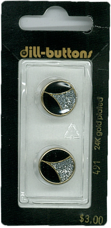 Button - 0491 - 15 mm - Black with gold and silver - by Dill But