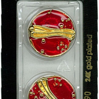 Button - 0690 - 23 mm - Red with gold - 24K gold plated - by Dil