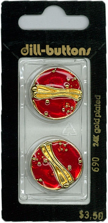 Button - 0690 - 23 mm - Red with gold - 24K gold plated - by Dil