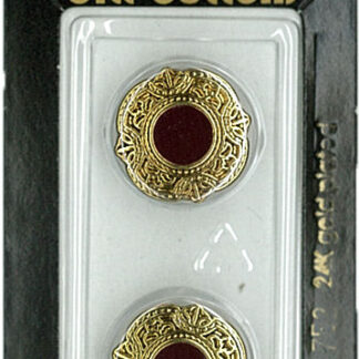 Button - 0752 - 18 mm - Maroon with gold - 24K gold plated - by