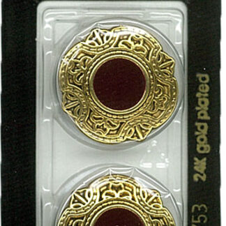 Button - 0753 - 25 mm - Maroon with gold - 24K gold plated - by