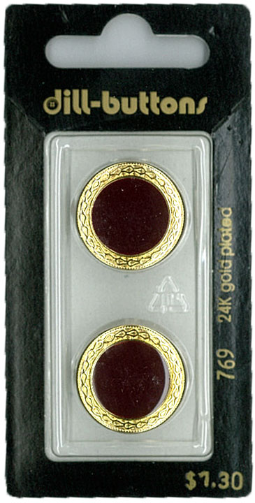 Button - 0769 - 20 mm - Maroon with gold - 24K gold plated - by