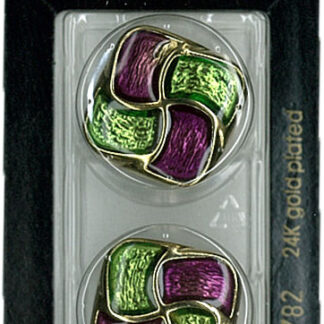 Button - 0782 - 25 mm - Purple & Green with gold - 24K gold plat