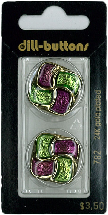 Button - 0782 - 25 mm - Purple & Green with gold - 24K gold plat