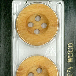 Button - 1074 - 25 mm - Light Brown - Wood - by Dill Buttons of