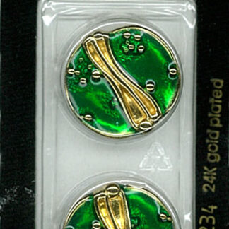 Button - 1234 - 23 mm - Green with gold - 24K gold plated - by D