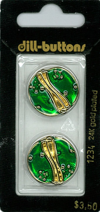 Button - 1234 - 23 mm - Green with gold - 24K gold plated - by D
