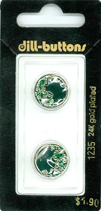 Button - 1235 - 15 mm - Green with gold - 24K gold plated - by D
