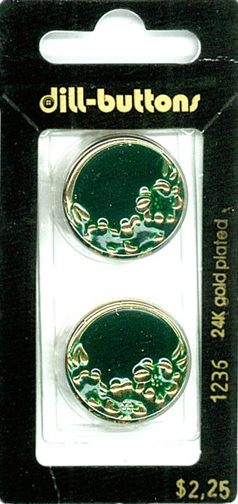 Button - 1236 - 23 mm - Green with gold - 24K Gold Plated - by D