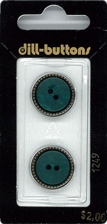 Button - 1249 - 18 mm - Teal with metal around - by Dill Buttons