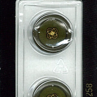 Button - 1258 - 18 mm - Olive Green with gold flower - by Dill B