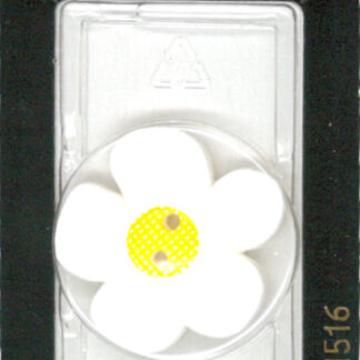 Button - 1516 - 28 mm - White - Flower - by Dill Buttons of Amer