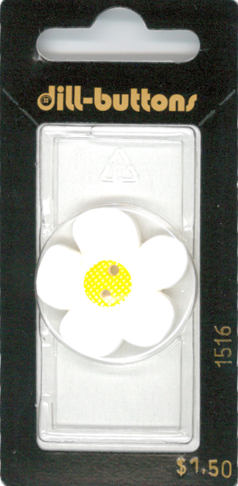 Button - 1516 - 28 mm - White - Flower - by Dill Buttons of Amer