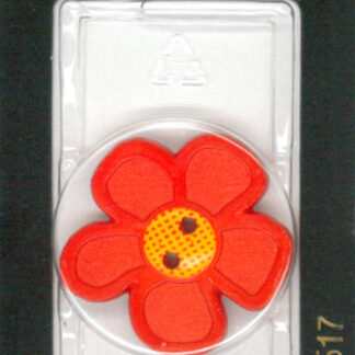 Button - 1517 - 28 mm - Red - Flower - by Dill Buttons of Americ