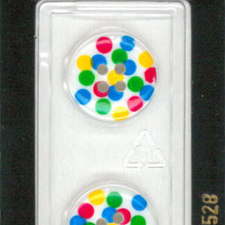 Button - 1528 - 18 mm - White - Red, Yellow, Green and Blue dots