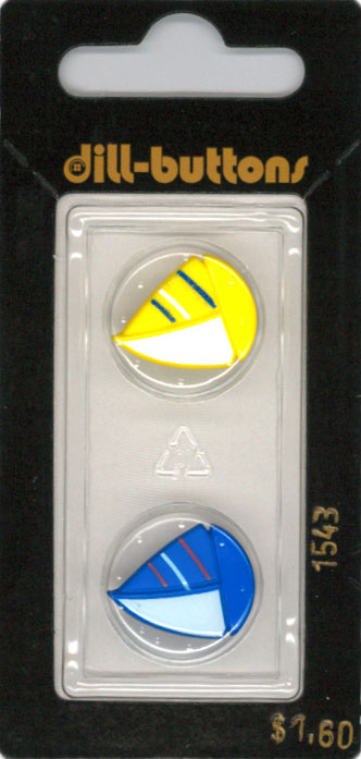 Button - 1543 - 18 mm - Blue and Yellow - Sail Boats - by Dill B