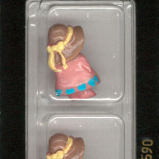 Button - 1590 - 23 mm - Little girl with pink dress and a hat -