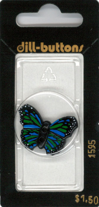 Button - 1595 - 28 mm - Green and Blue - Butterfly - by Dill But