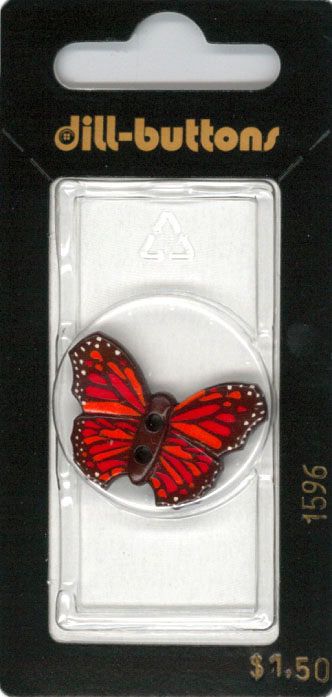 Button - 1596 - 28 mm - Red and Orange - Butterfly - by Dill But