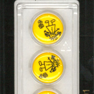 Button - 1601 - 15 mm - Yellow - Black Stick Person - by Dill Bu
