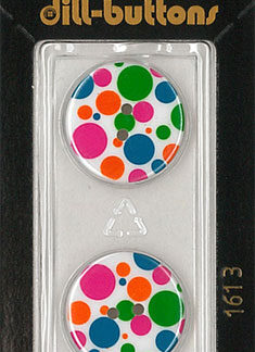 Button - 1613 - 20 mm - White - Colourful Dots - by Dill Buttons