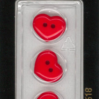 Button - 1618 - 15 mm - Red - Hearts - by Dill Buttons of Americ