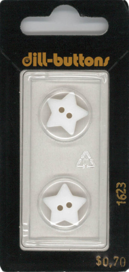 Button - 1623 - 15 mm - White - Star - by Dill Buttons of Americ