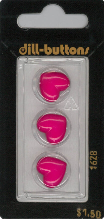 Button - 1628 - 14 mm - Pink - Hearts - by Dill Buttons of Ameri
