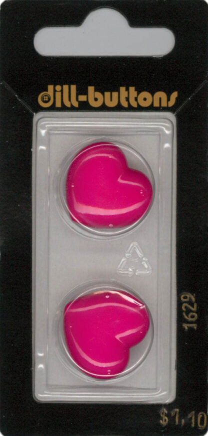 Button - 1629 - 20 mm - Pink - Hearts - by Dill Buttons of Ameri