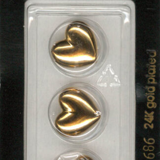 Button - 1686 - 14 mm - Gold Heart - 24K Gold Plated - by Dill B