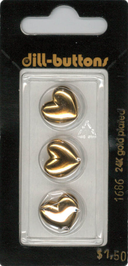 Button - 1686 - 14 mm - Gold Heart - 24K Gold Plated - by Dill B