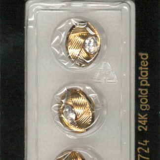 Button - 1724 - 13 mm - Gold with rhinestone - 24K gold plated -