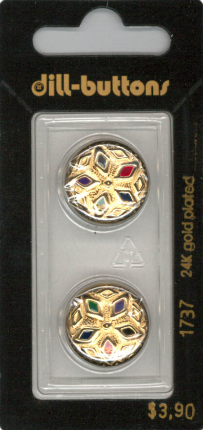 Button - 1737 - 18 mm - Gold with Multi colour diamonds - 24K go