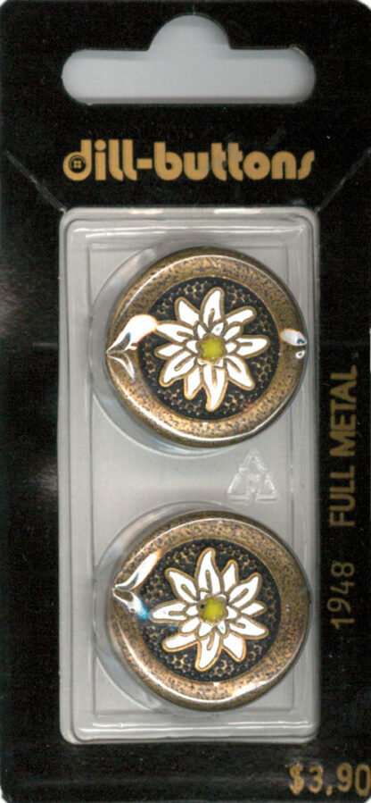 Button - 1948 - 23 mm - Brass with White Flower - Full Metal - b