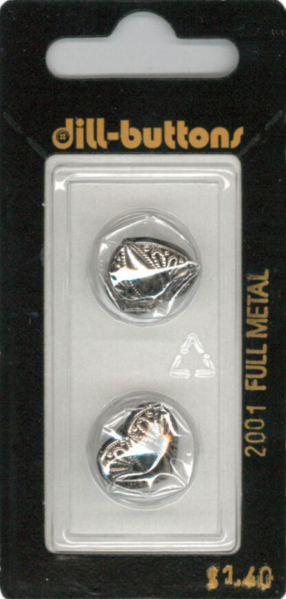 Button - 2001 - 15 mm - Silver Heart - Full Metal - by Dill Butt