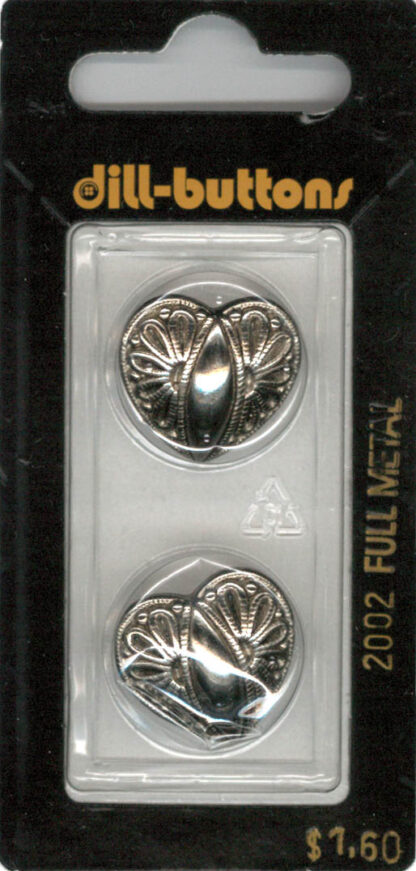 Button - 2002 - 20 mm - Silver Heart - Full Metal - by Dill Butt