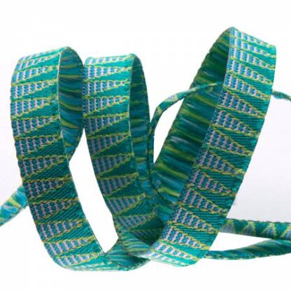 Ribbon  - Stripes Aqua Green Stems  - 3/8"  - Per Metre  - By Su
