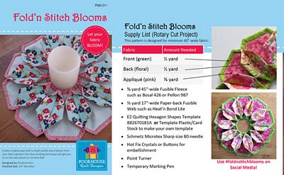 Pattern - Fold'n Stitch Blooms - PQD-211 - By Poorhouse Quilt De