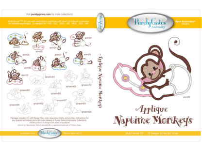 Mylar Embroidery - CD - Applique Naptime Monkeys - Purely Gates