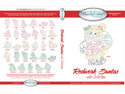 Mylar Embroidery - CD - Redwork Santa - Purely Gates Embroidery