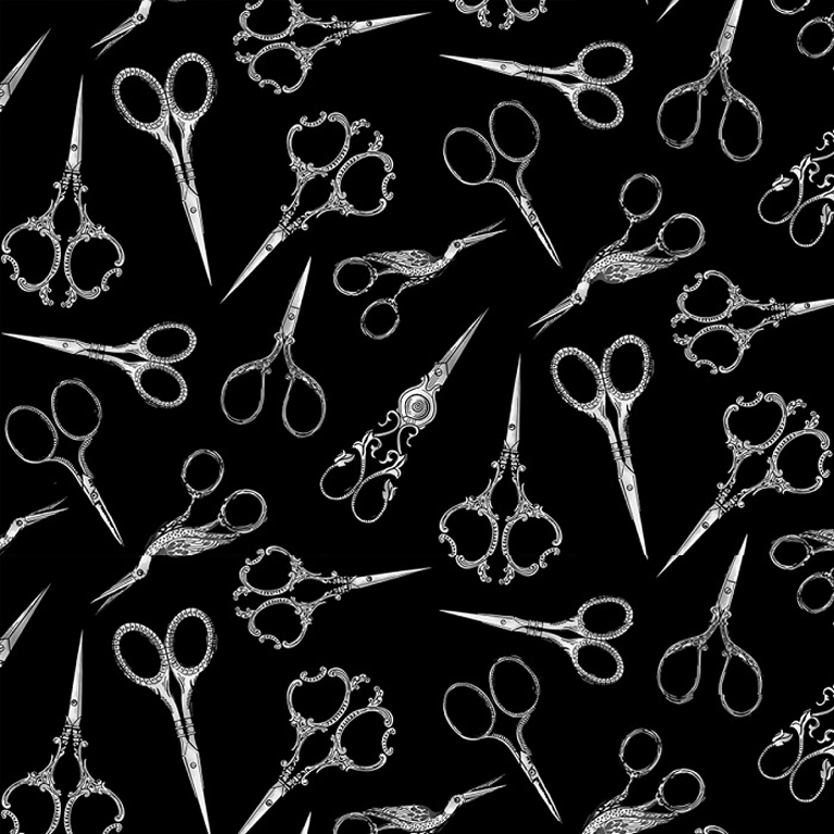 Fabric Lover - Tossed Scissors - TTC8804BLK - Black - Timeless Treasures