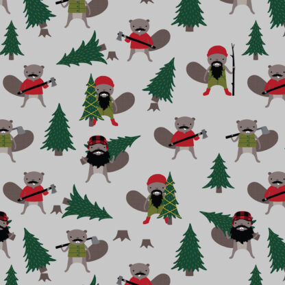 100% Cotton Fabric - Under the Northern Lights - 22576-012 - Grey - Robert Kaufman - Tree Cutting